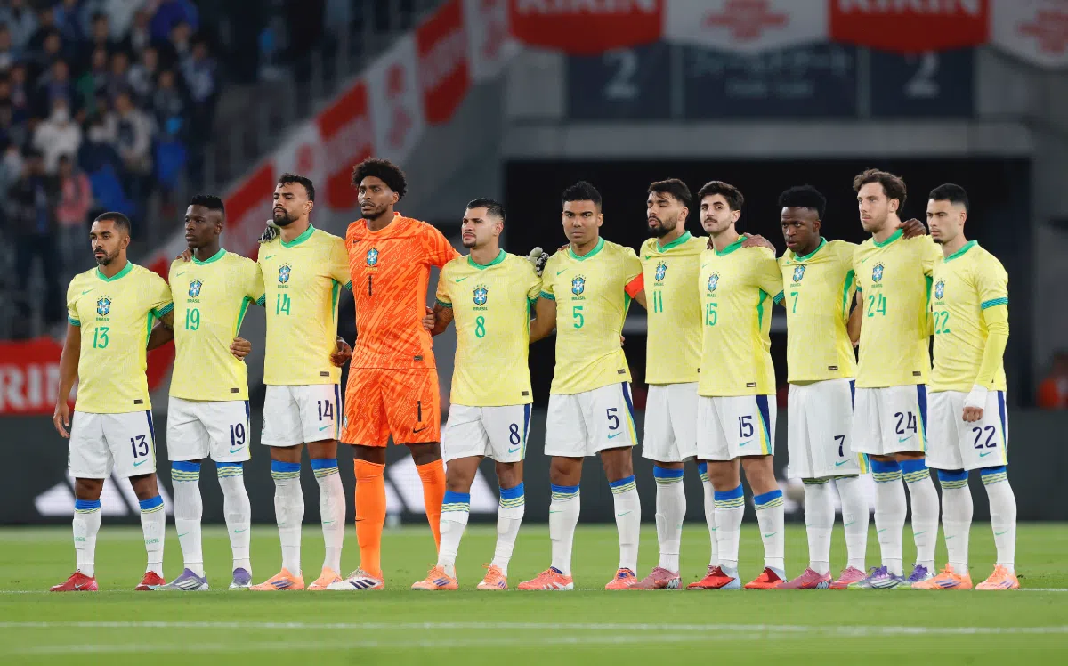 Jogadores da Seleção Brasileria perfilados para execução Hino Nacional - Foto: Rafael Ribeiro/CBF