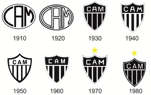 Evolução do escudo do Atlético Mineiro até aos anos 80.