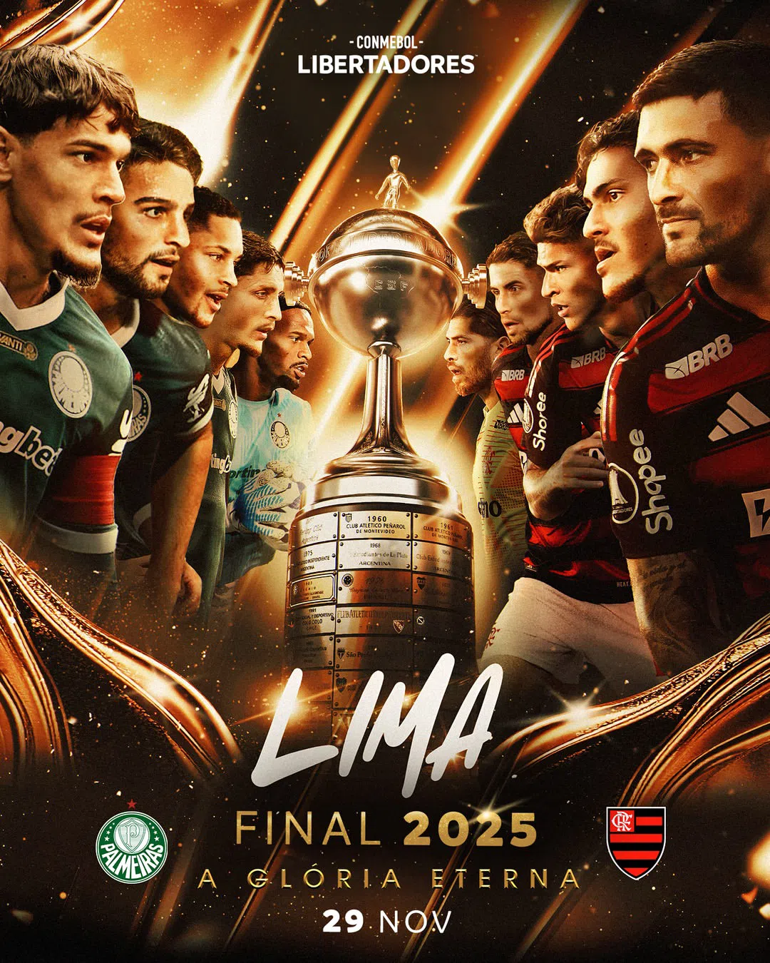Arte com data, horário e clubes da final da Libertadores 2025 - Foto: Instagram/Conmebol